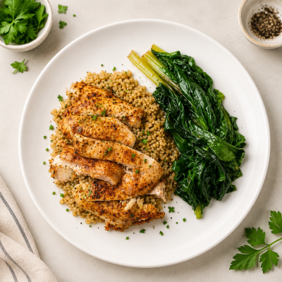 Cornish Hen with Quinoa & Swiss Chard