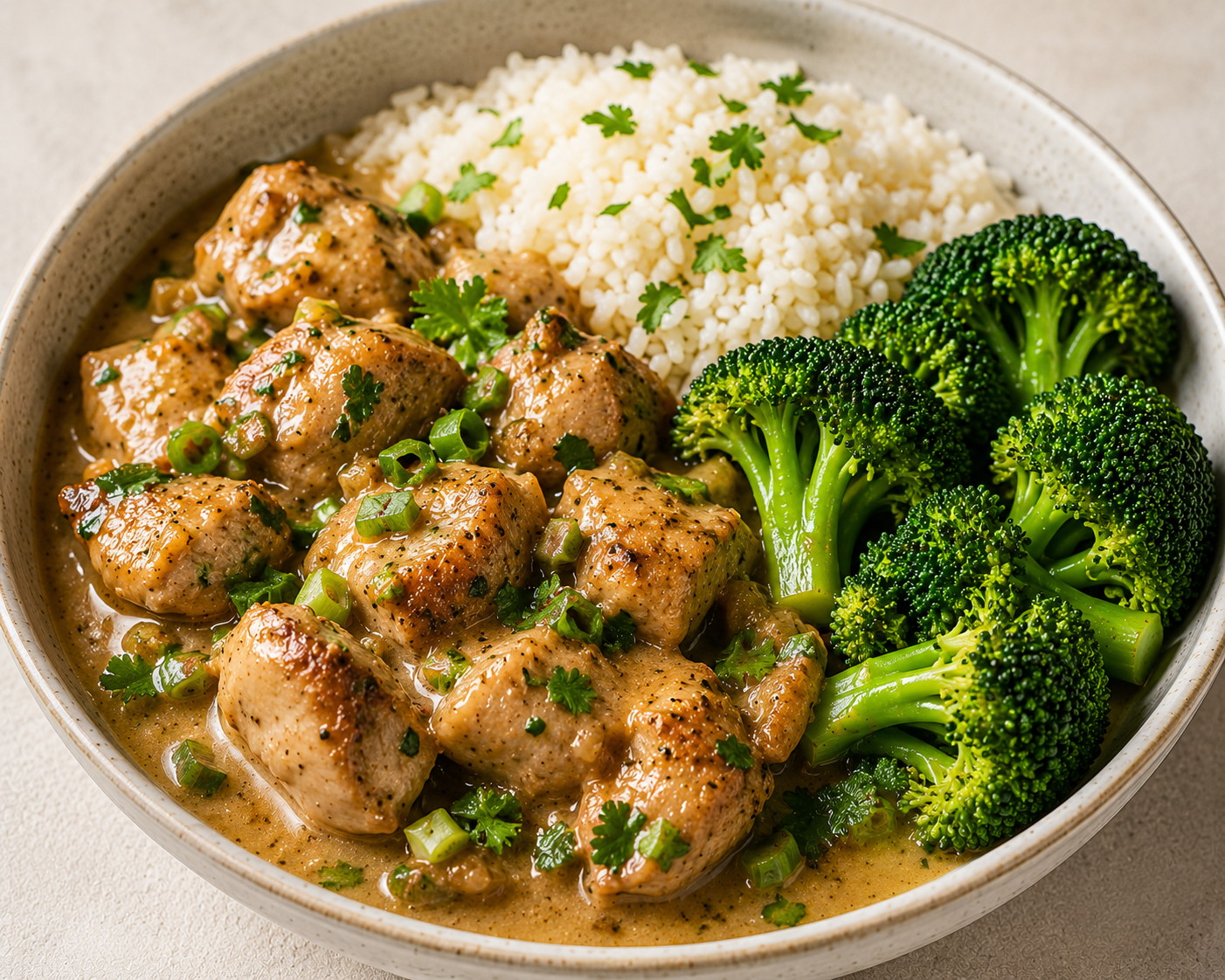 Stew chicken with parboiled rice & broccoli